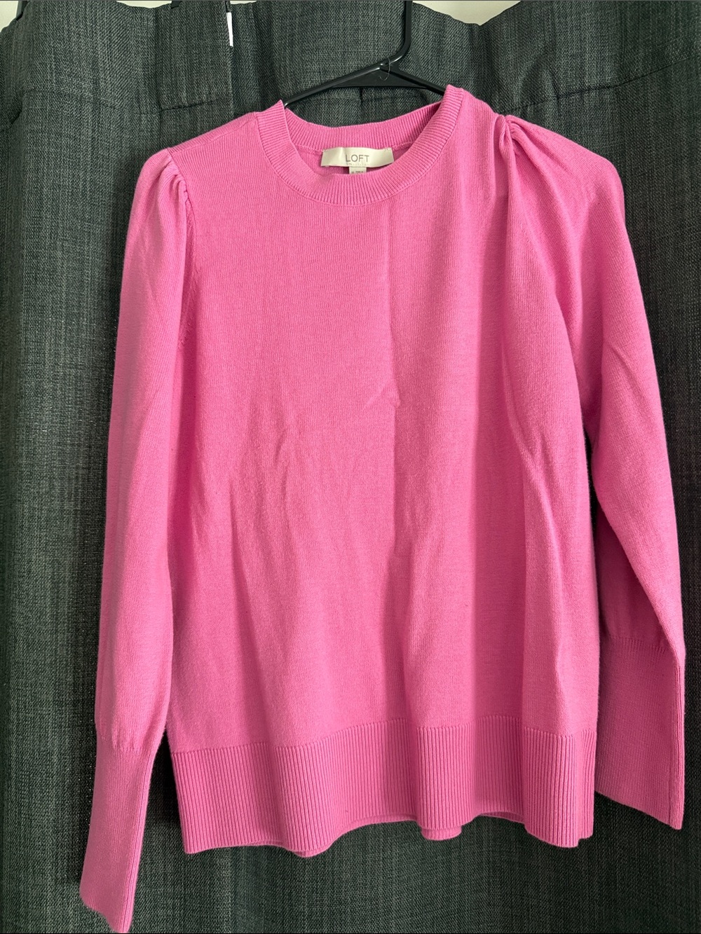 LOFT Bright Pink Puff-Shoulder Crewneck Sweater